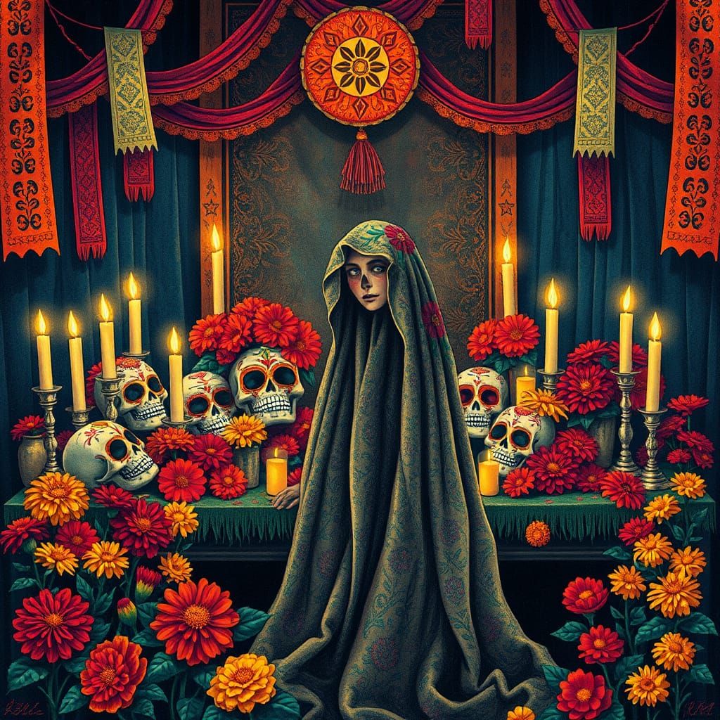 Mystical Dia de Muertos Altar in Frida Kahlo Style