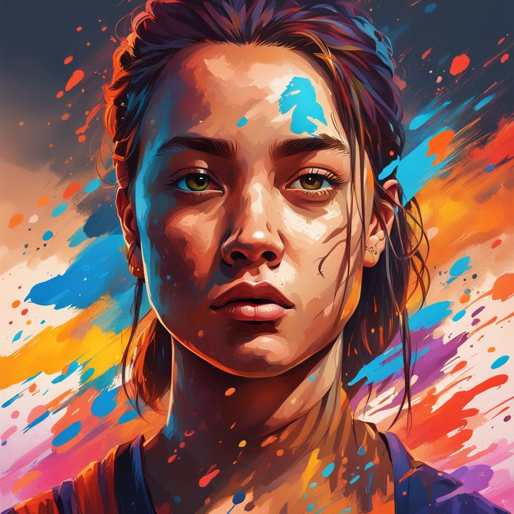 Hyperrealistic Girl Portrait with Splash Art Background
