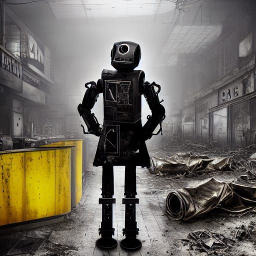 Robot Model in Dystopian Coffee Shop