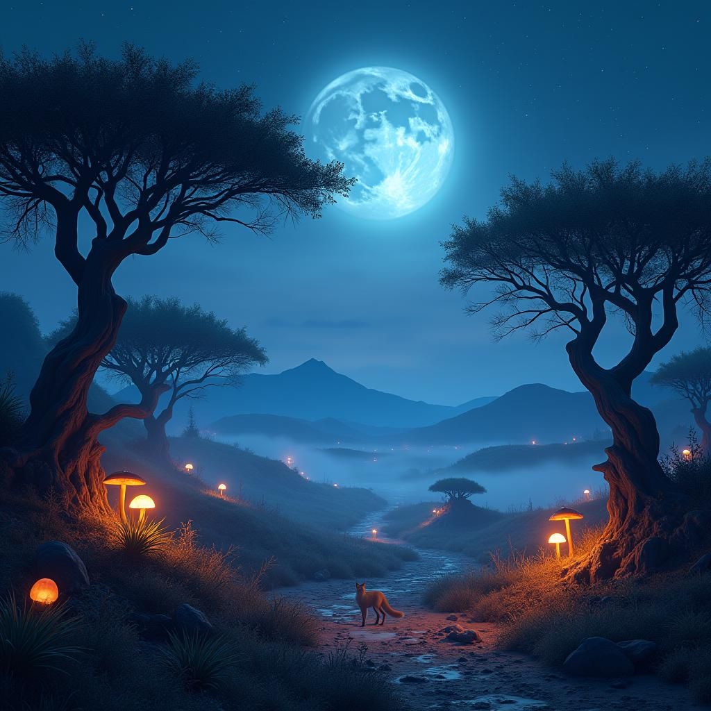 Dreamscape Savannah with Bioluminescent Flora