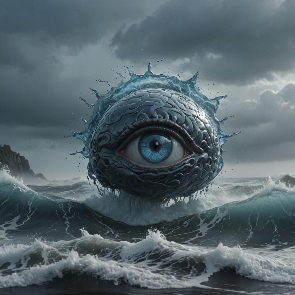 Glass 'A' with Eye and Brain: Dark Fantasy 3D Render