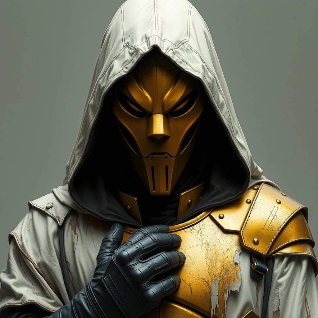 Golden Masked Warrior in Futuristic Armor