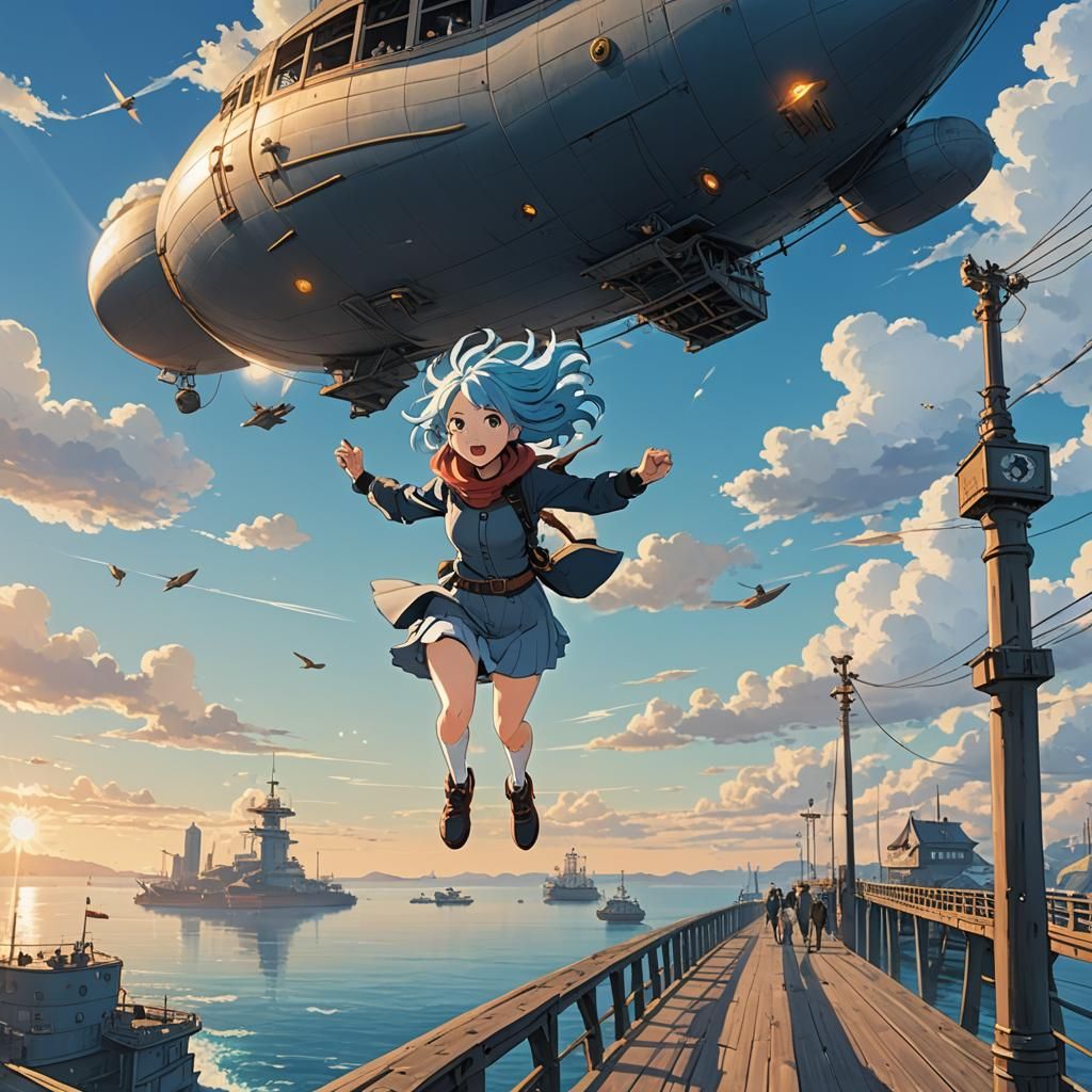 Woman Jumps to Zeppelin: Anime Key Visual