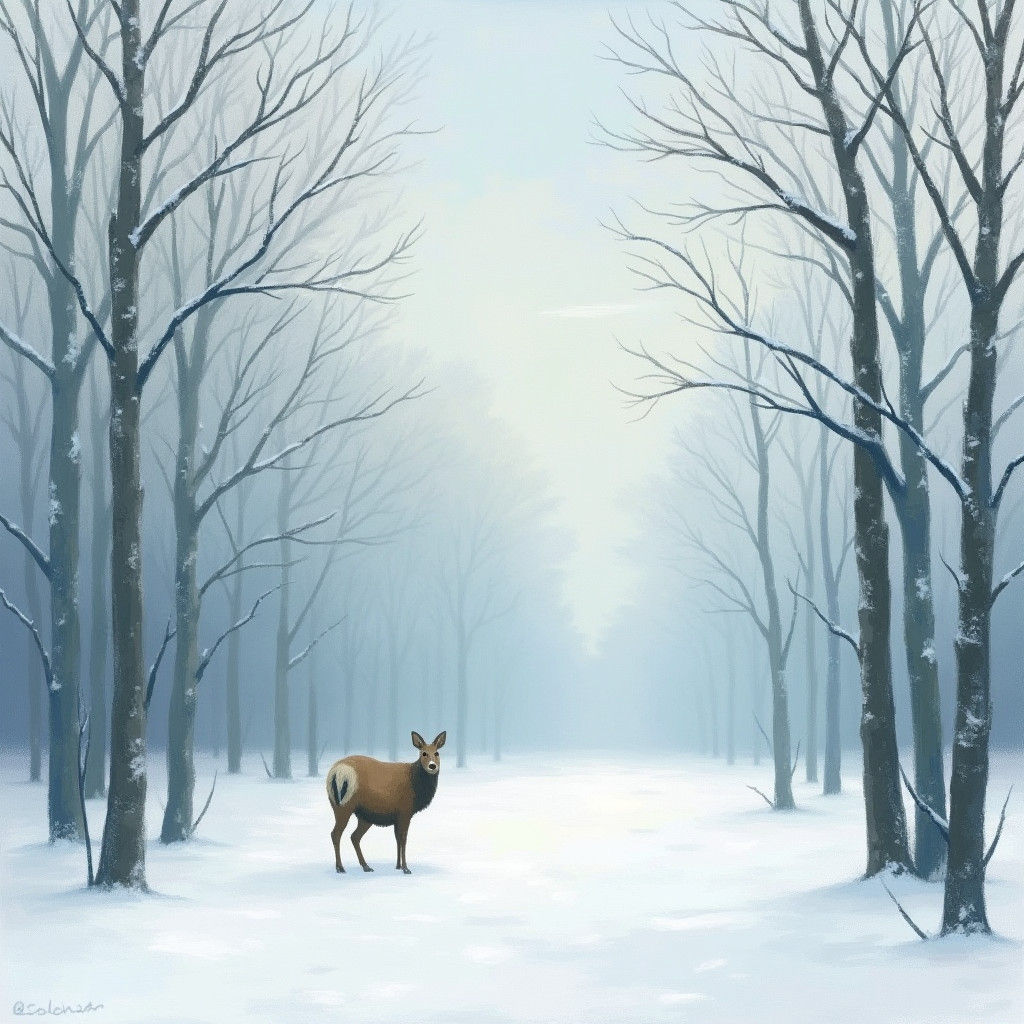 Winter Animal in Snow Forest: Impressionist Style