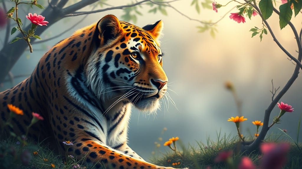 Vibrant Savannah Animals in Ethereal Watercolour Portrait