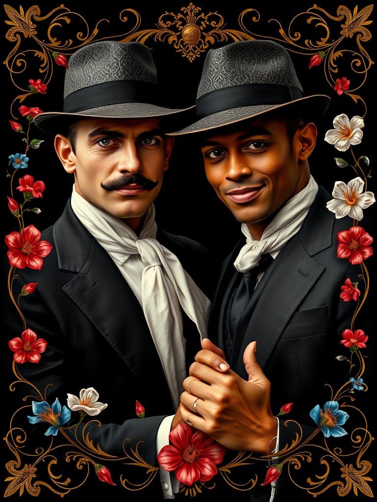 Androgynous Tango Icons in Filete Porteño Style