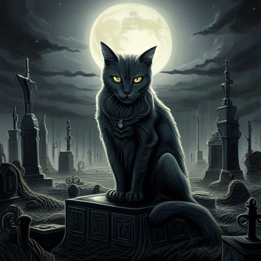 Zombie Cat in Cemetery, Giger-esque Horror