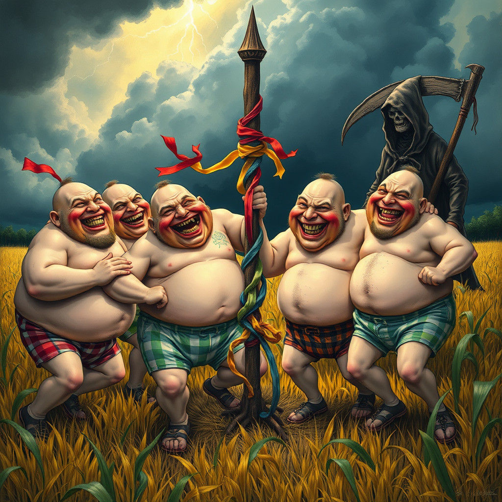 Eerie Cornfield Dance: A Mystical Arthur Rackham-esque Scene