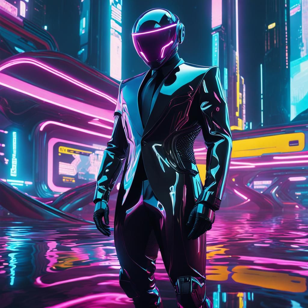 Cyberpunk Liquid Figure in Futuristic Suit