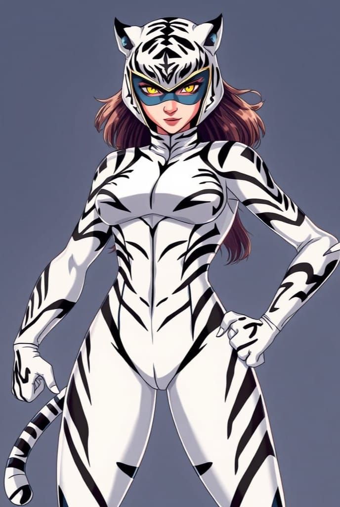 Heroic Female Superhero in White Tiger Costume