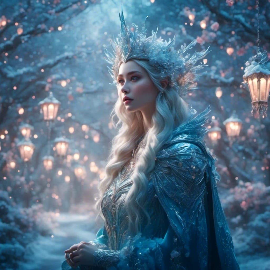 Ethereal Elf Woman in Winter Wonderland