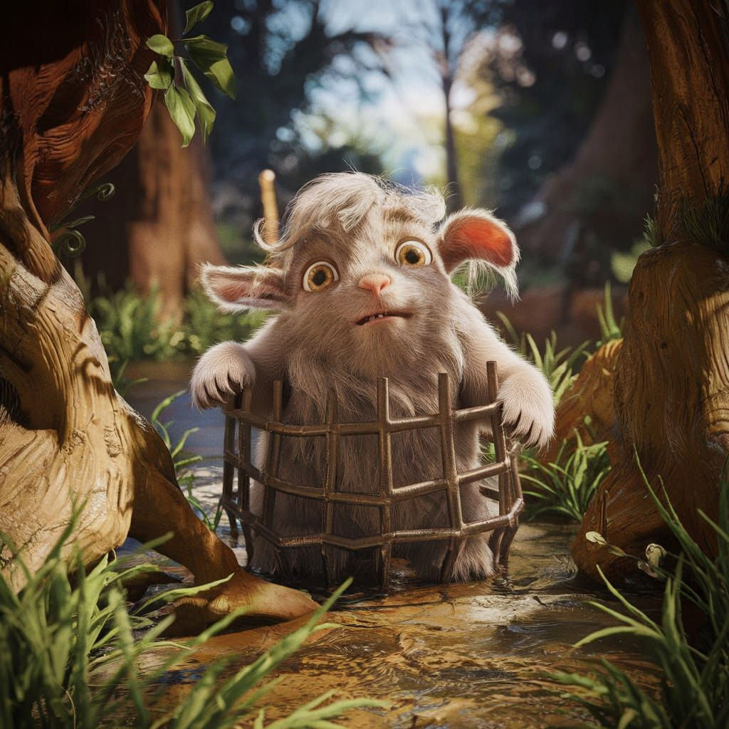 Goat Trapped in Cage, Fantasy Concept Art