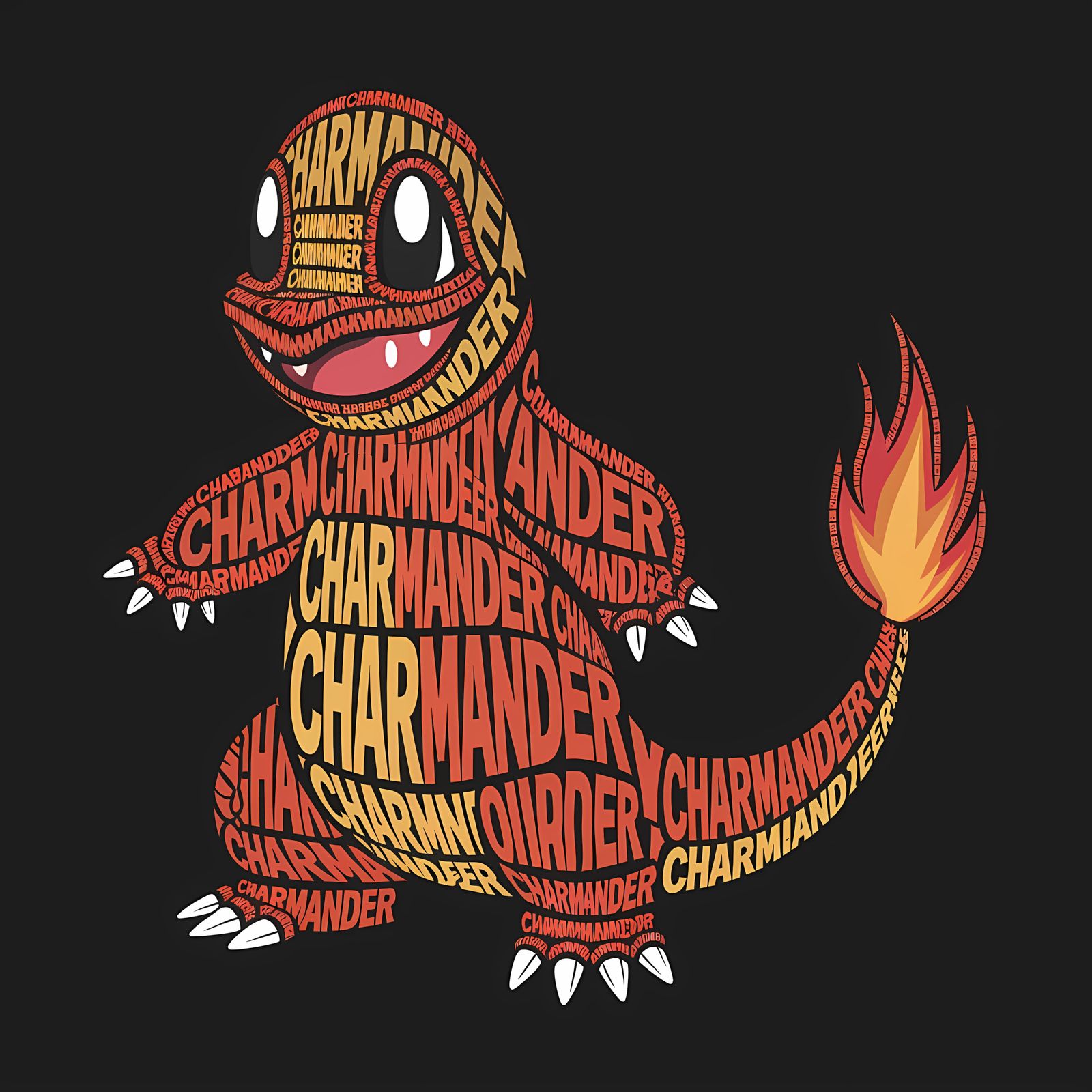 Typographic Charmander in Vibrant Orange and Red