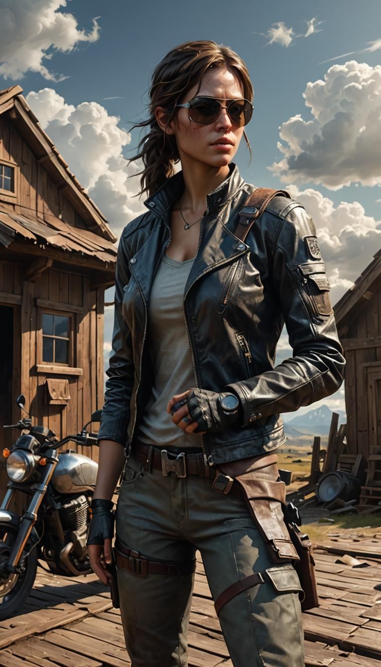 Adventurer Adjusts Sunglasses in Cinematic Game Art