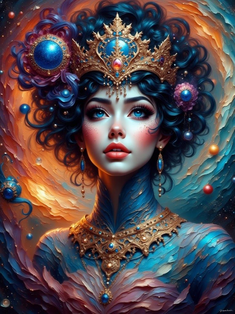 Cosmic Woman Portrait in Ornate Attire