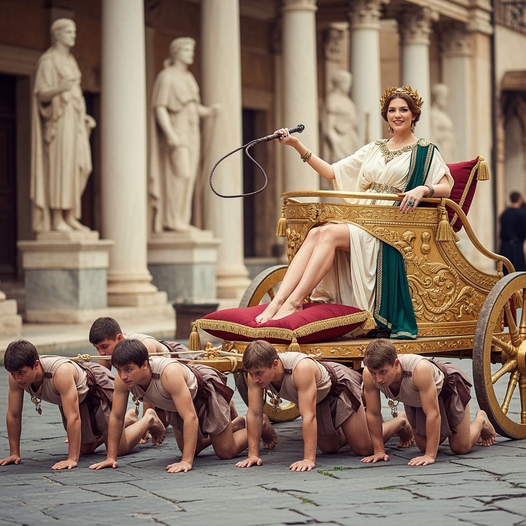 Roman Empress in Gold Chariot, Professional Photography