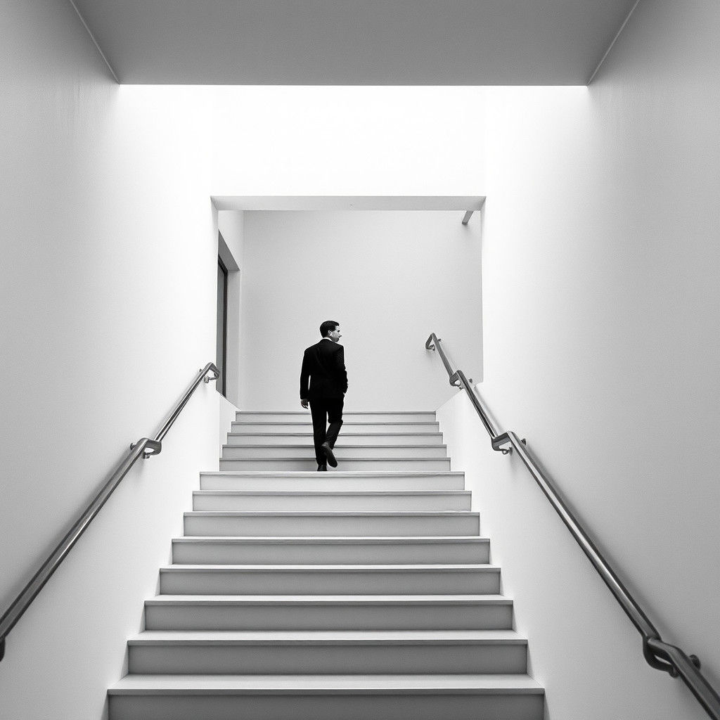Man Walking Upstairs in Bauhaus Minimalism