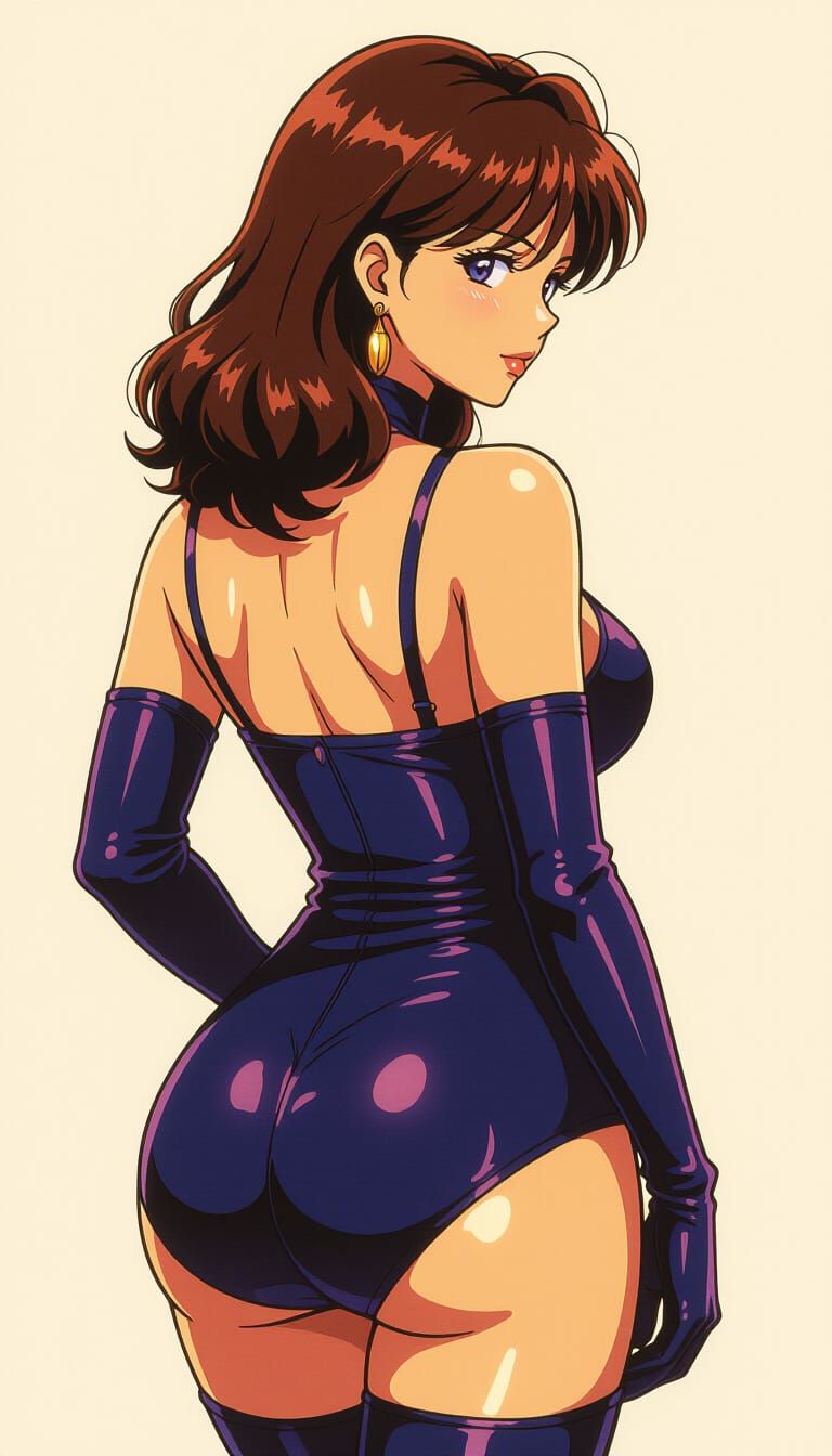 Curvy Woman in Anime Style, Back View