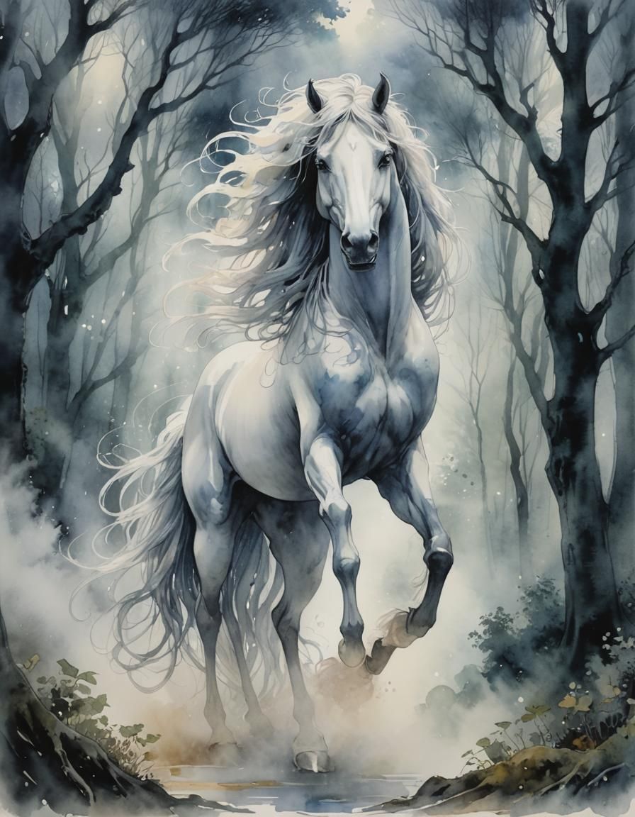 Ethereal Horse Spirit in Watercolor Anime Style