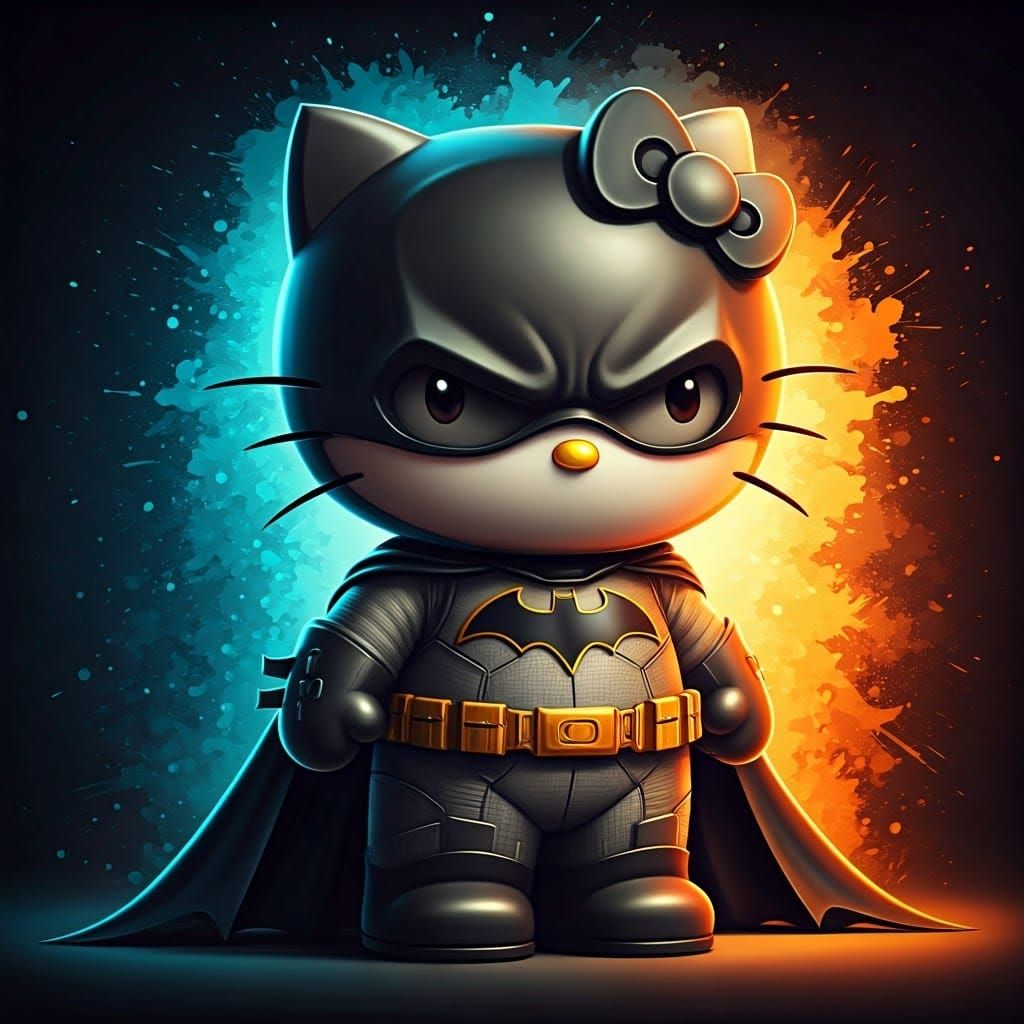 Hello Kitty as Futuristic Batman Hero