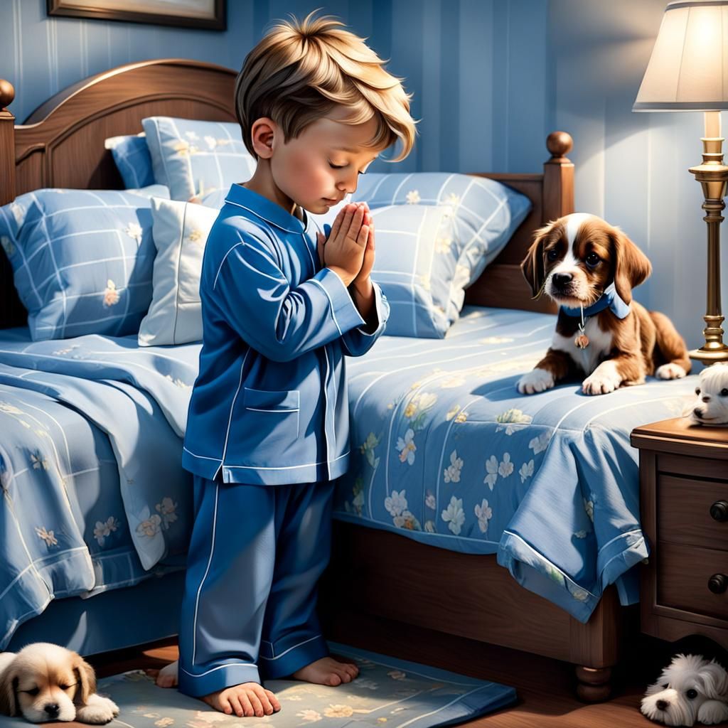 Boy and Puppy Praying