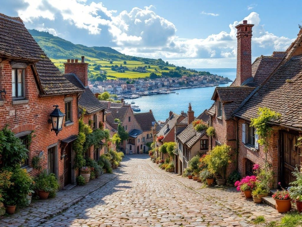 Medieval Bayside Village Streetscape at Dawn