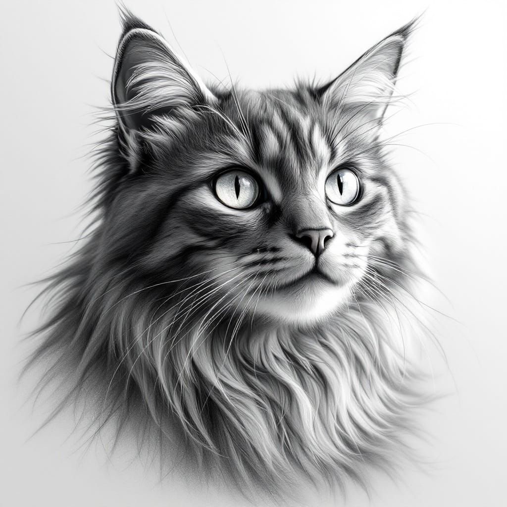 Hyper-Realistic Cat Portrait in Intricate Pencil Sketch Styl...