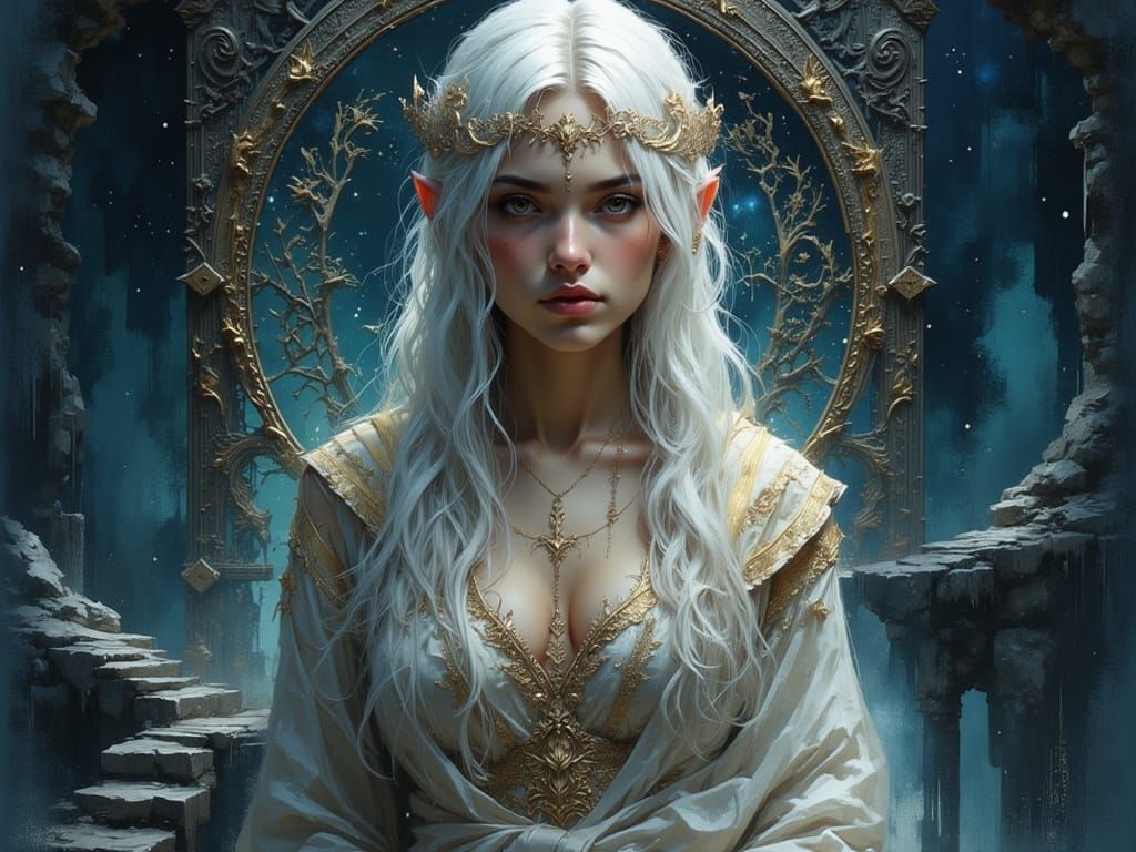 Ethereal Figure on Dream Bridge in Cosmic Style