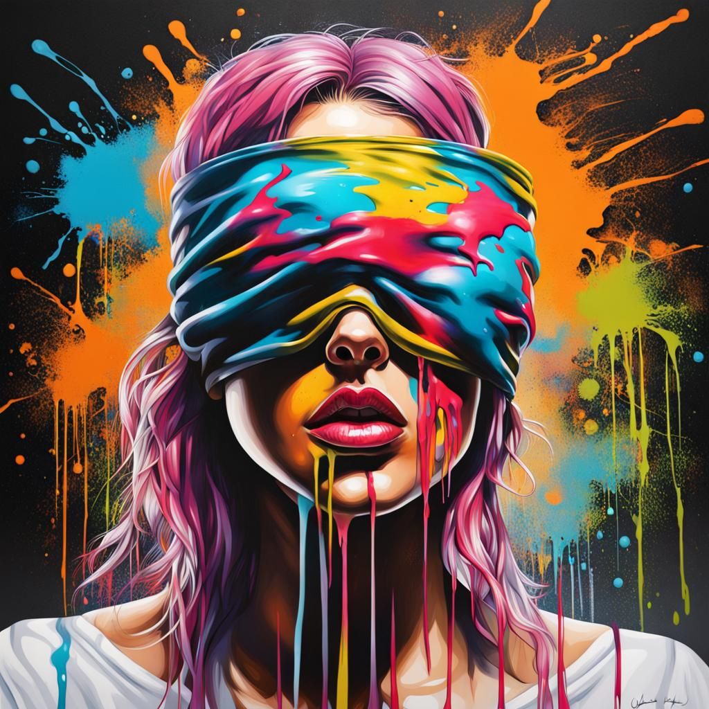 Colorful Graffiti Art of Blindfolded Woman