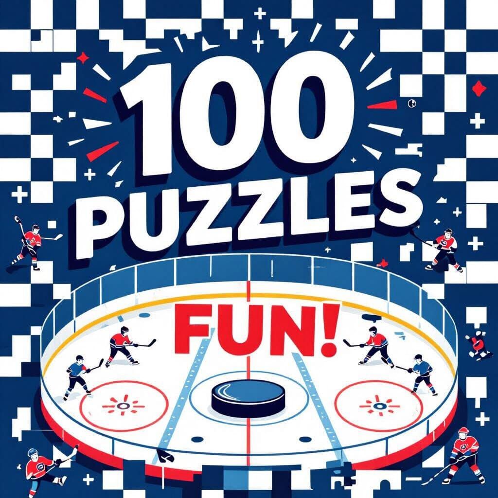 Hockey Themed Crossword Puzzle Book Cover with 100 Fun Puzzl...