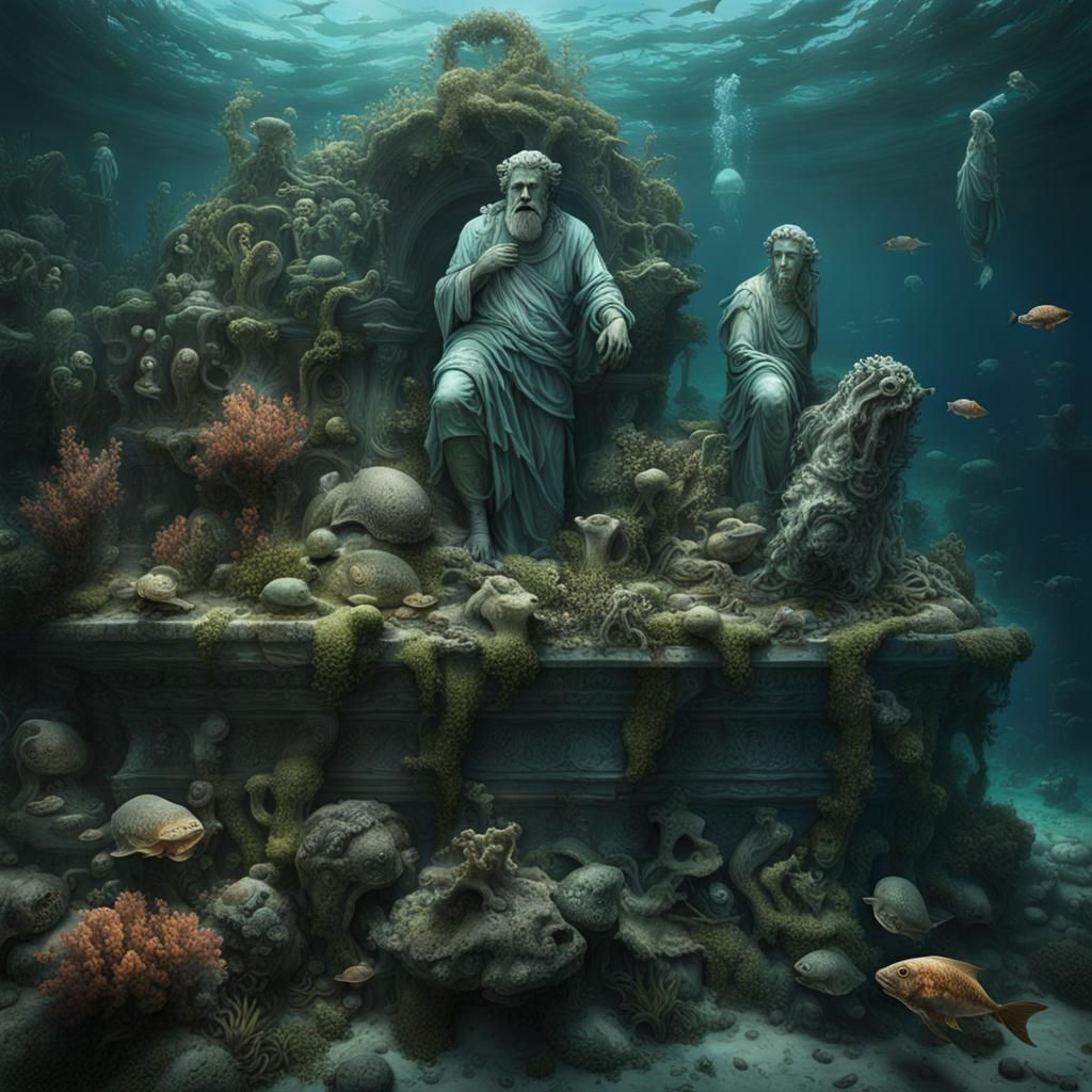 Underwater Ruins: Detailed Photorealistic Ocean Scene