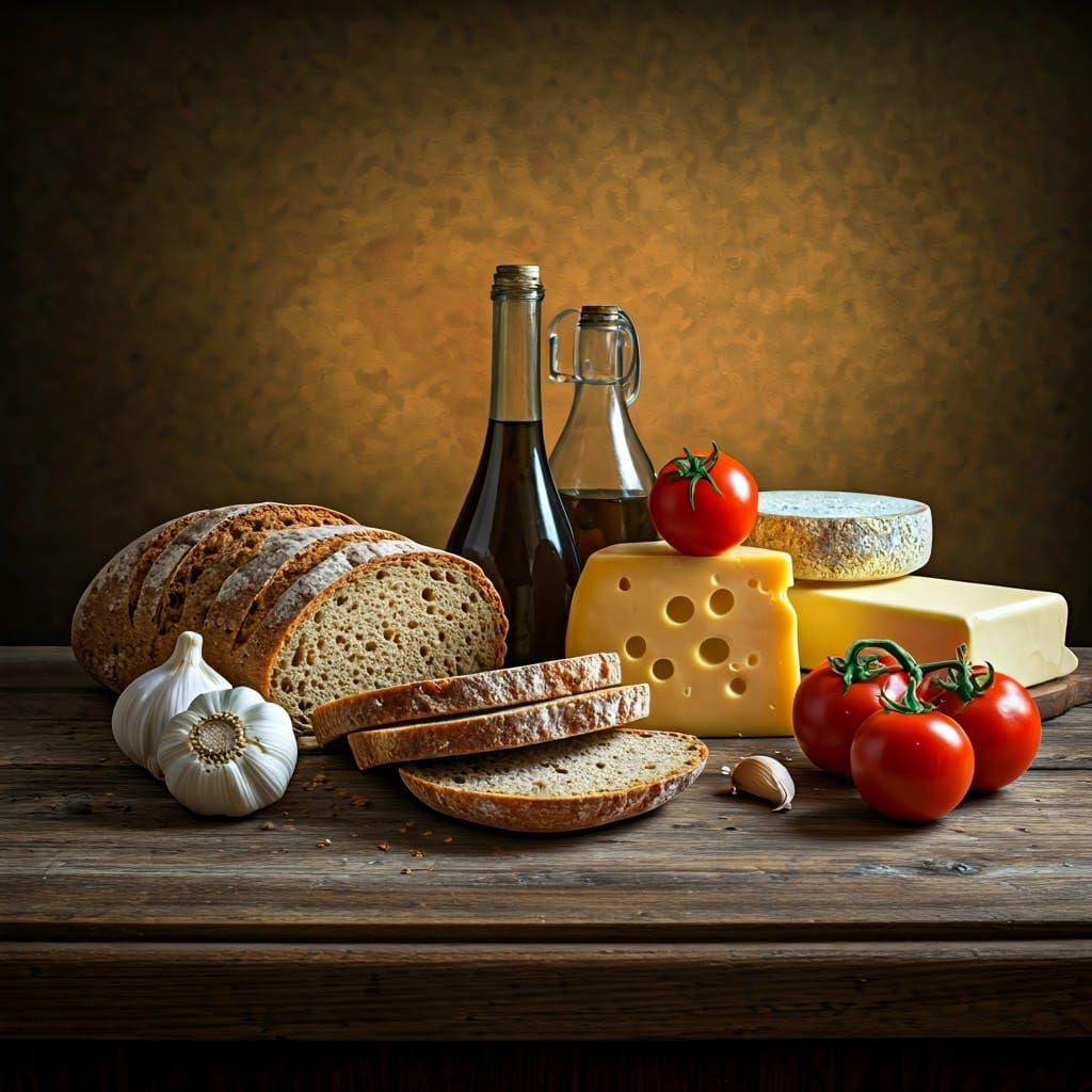 Hyperrealistic Still Life of Rustic Farmer's Table
