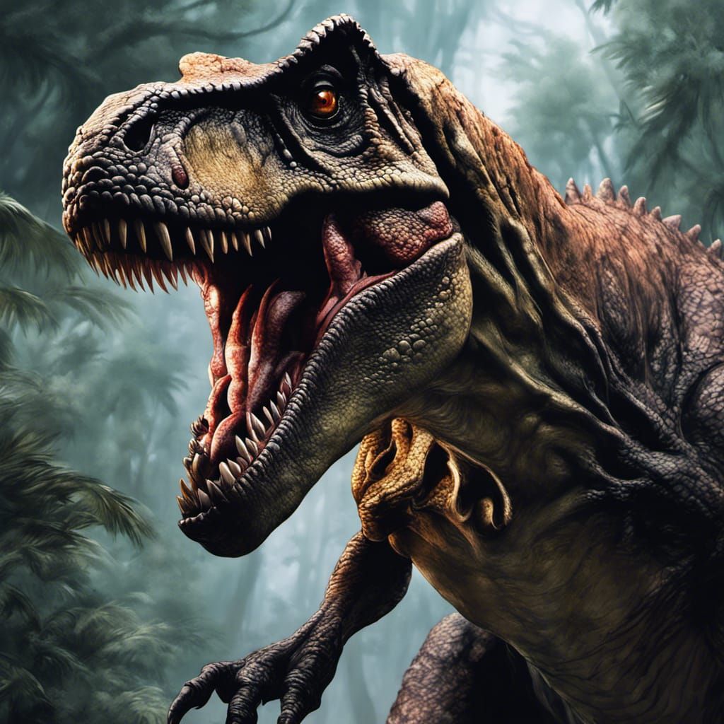 Hyperrealistic T-Rex in Anime Key Visual Style