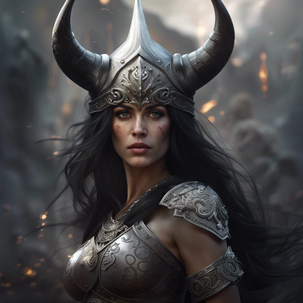 Horned Barbarian Warrior in Dark Fantasy Style