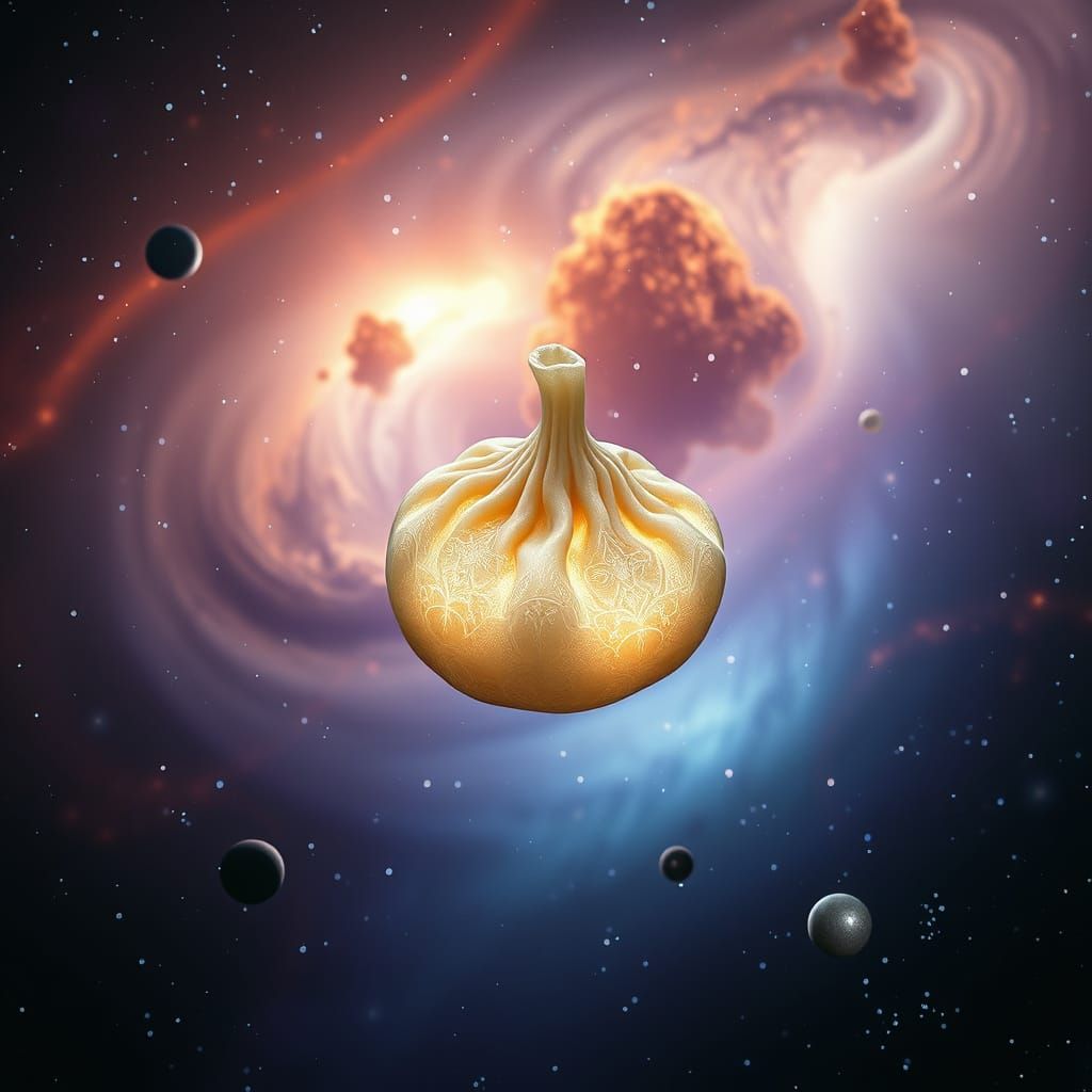 Sci-Fi Dumpling Drifting Through Space
