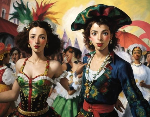 Abstract Carnival Dancers in Expressionist Style