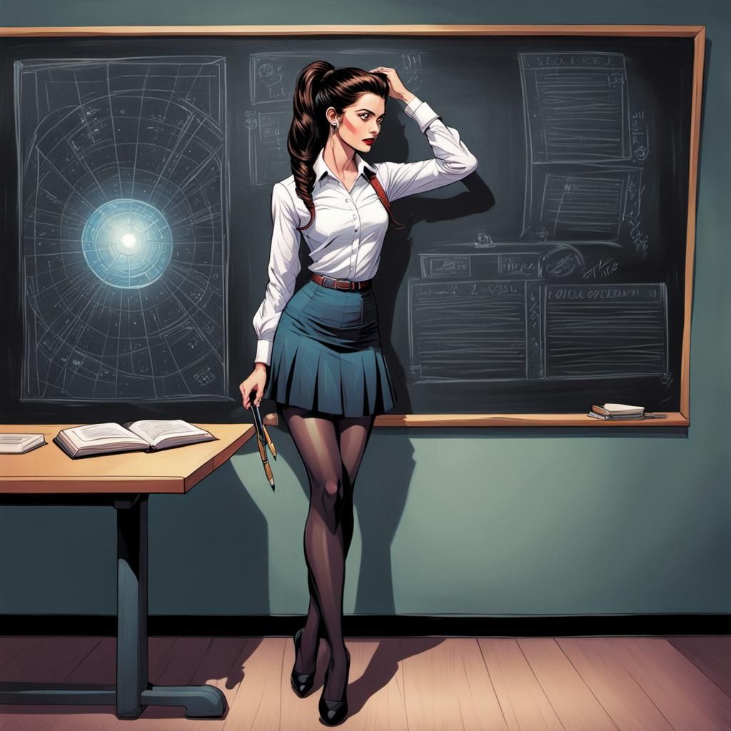 Cheeky Woman in Lecture Hall, Comic Book Art