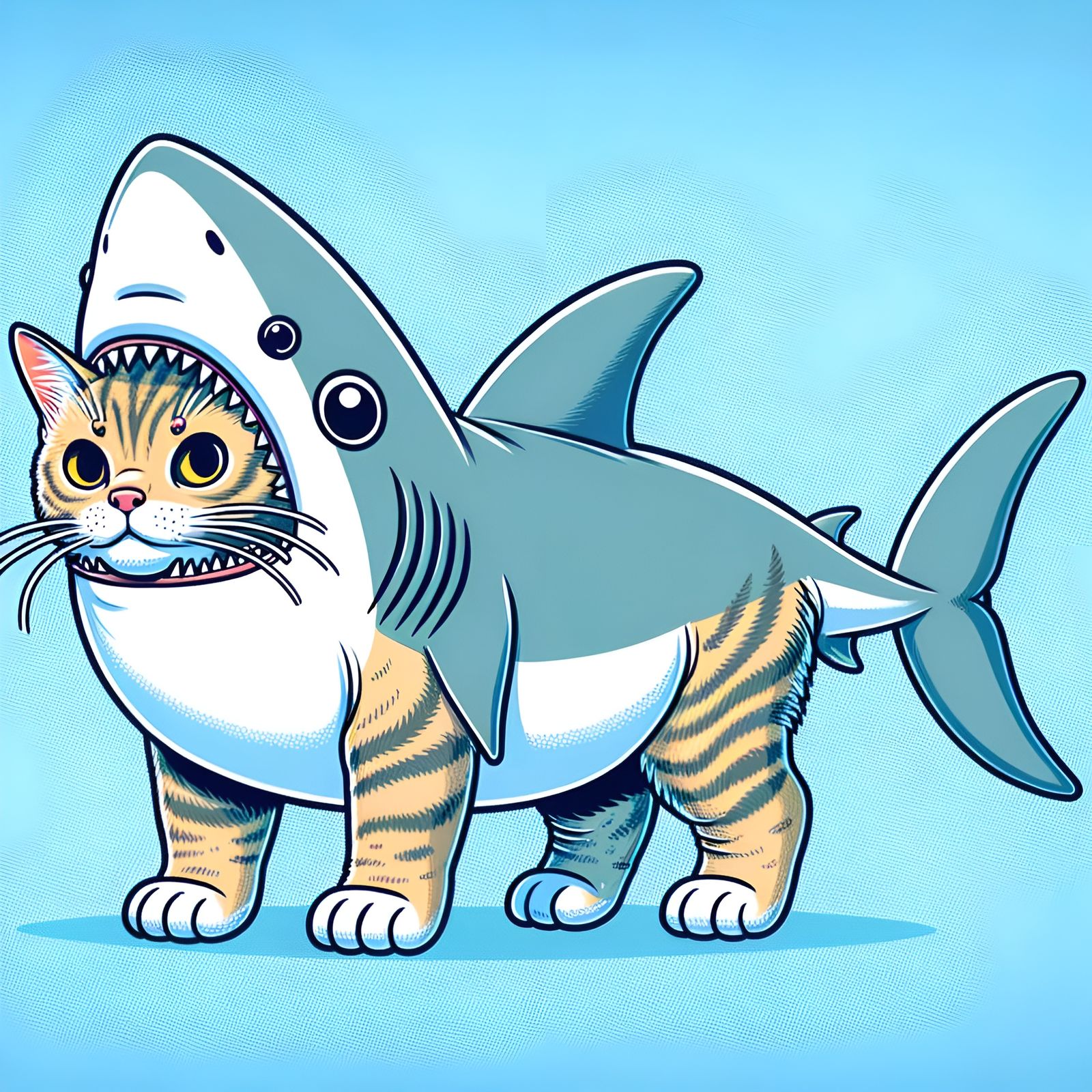 Humorous Cat-Shark Hybrid in Digital Art