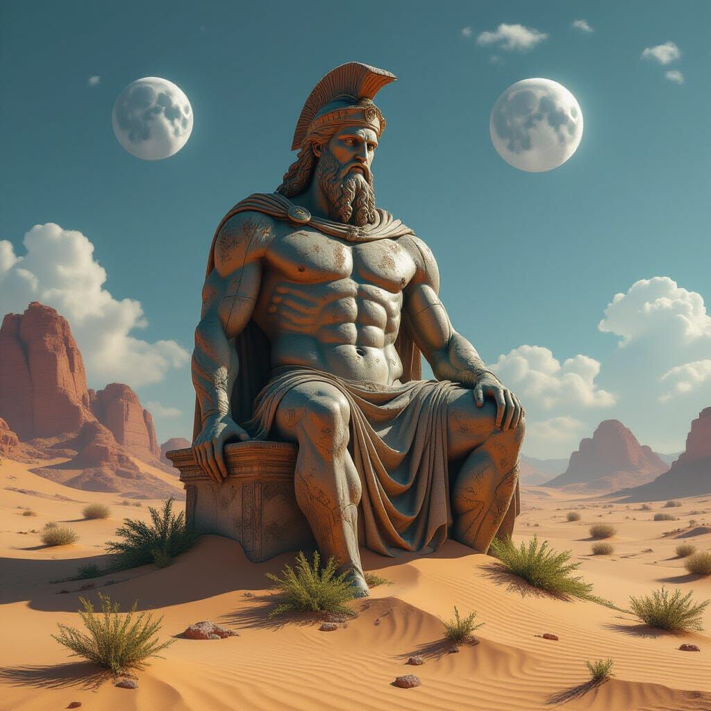 Colossal Greek God Statue in Alien Desert