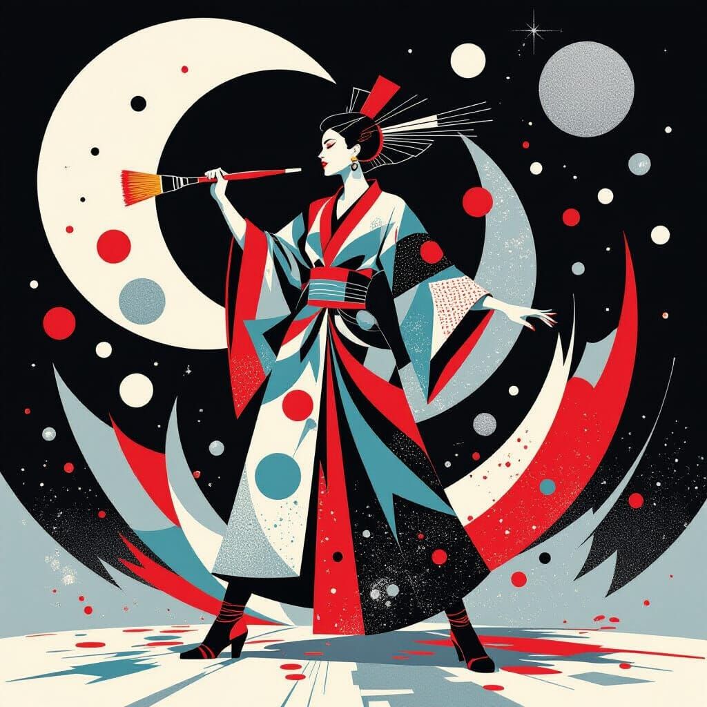 Woman in Avant-Garde Attire in Bauhaus Style