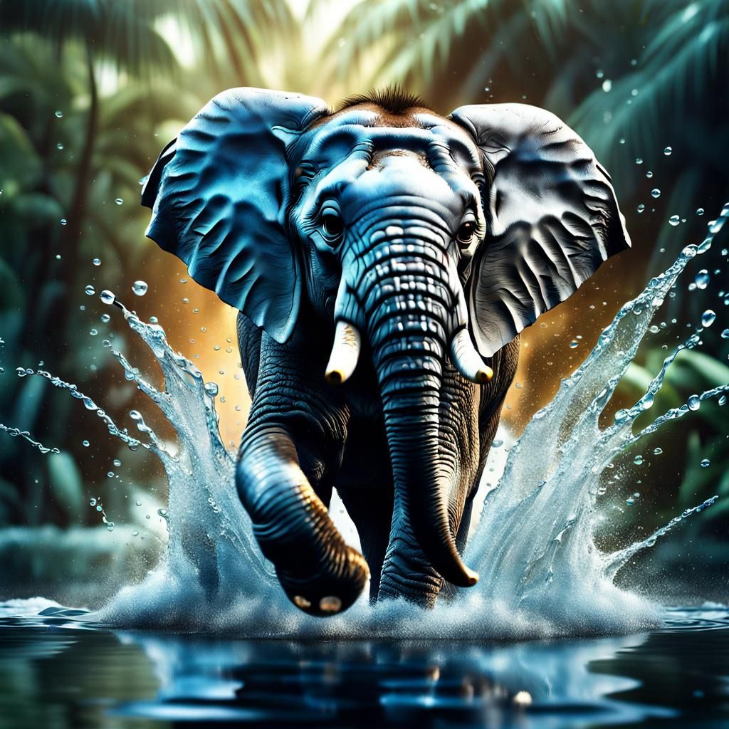 Photorealistic Elephant Tsunami in Liquid Explosion