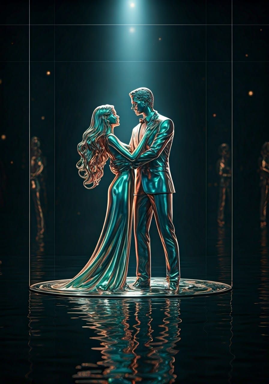 Sapphic Liquid Metal Sculpture in Mirrored Maze