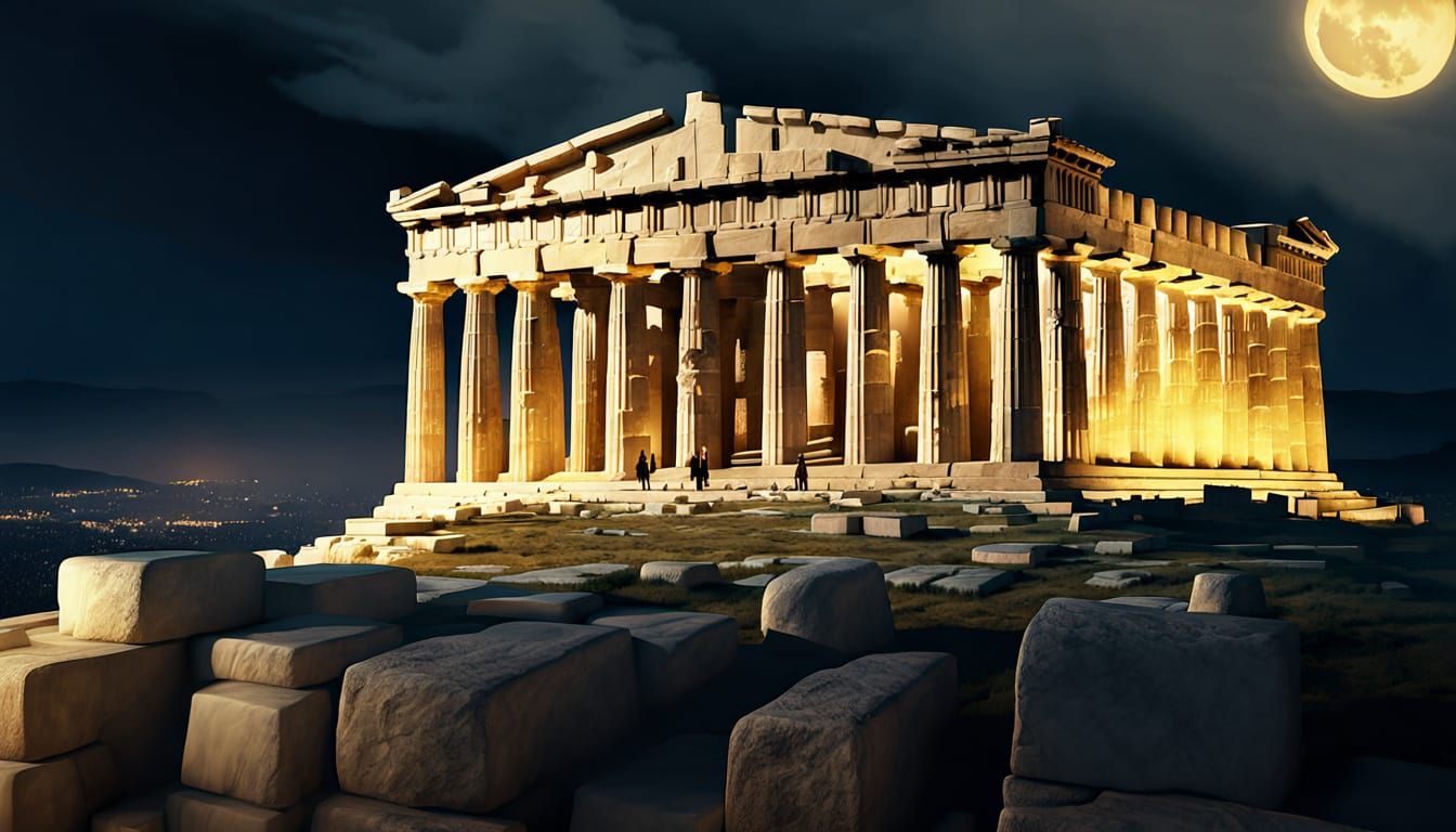 Majestic Parthenon at Night: A Digital Painting