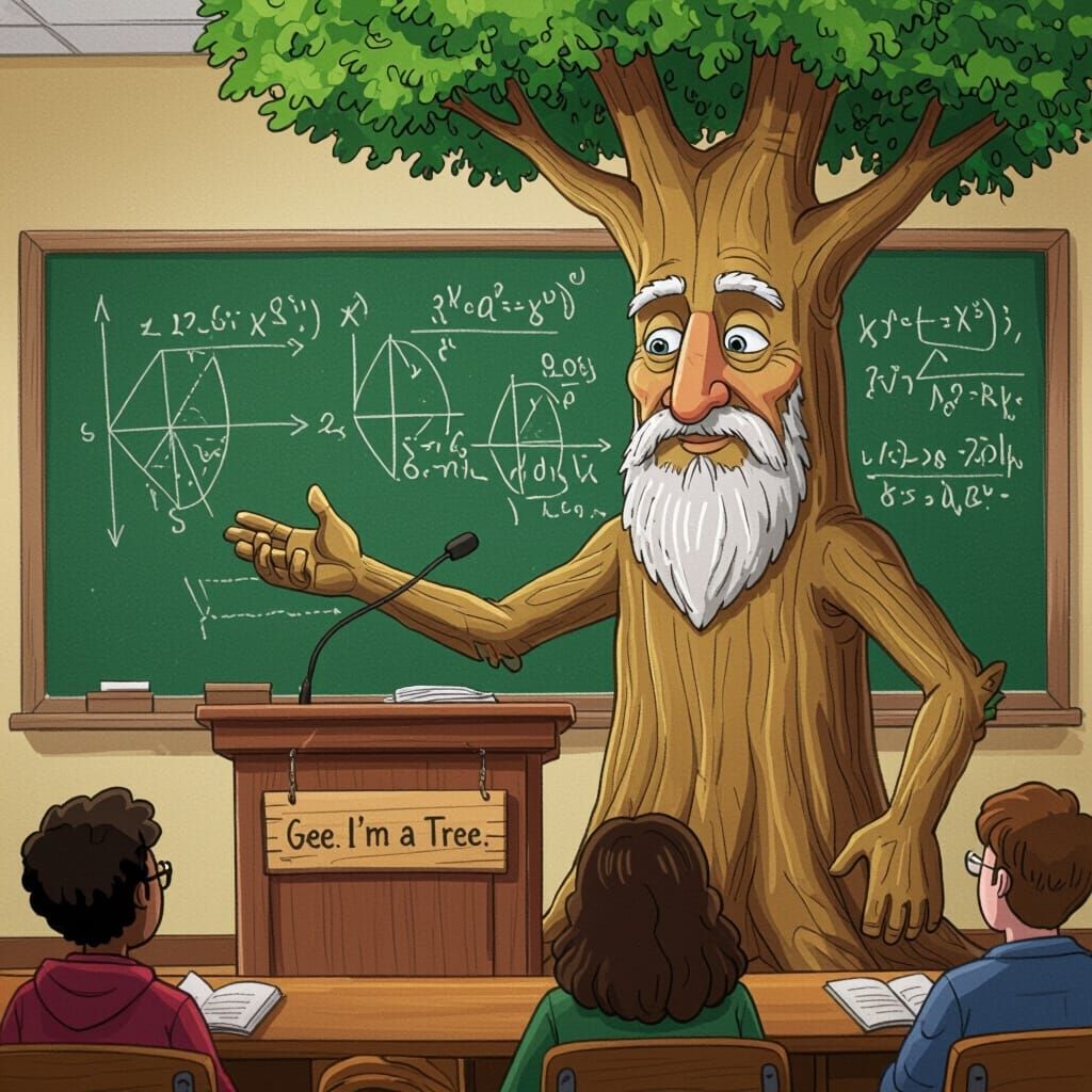 Sentient Tree Professor Lecturing in Classroom