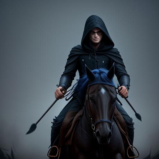 Highwayman on Horseback in Misty Moonlight