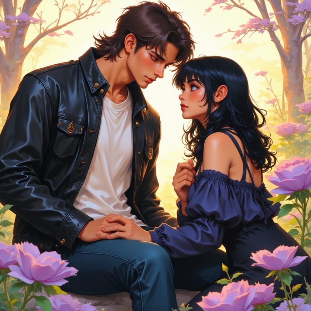 Serene Boy and Girl in Whimsical Flower Garden