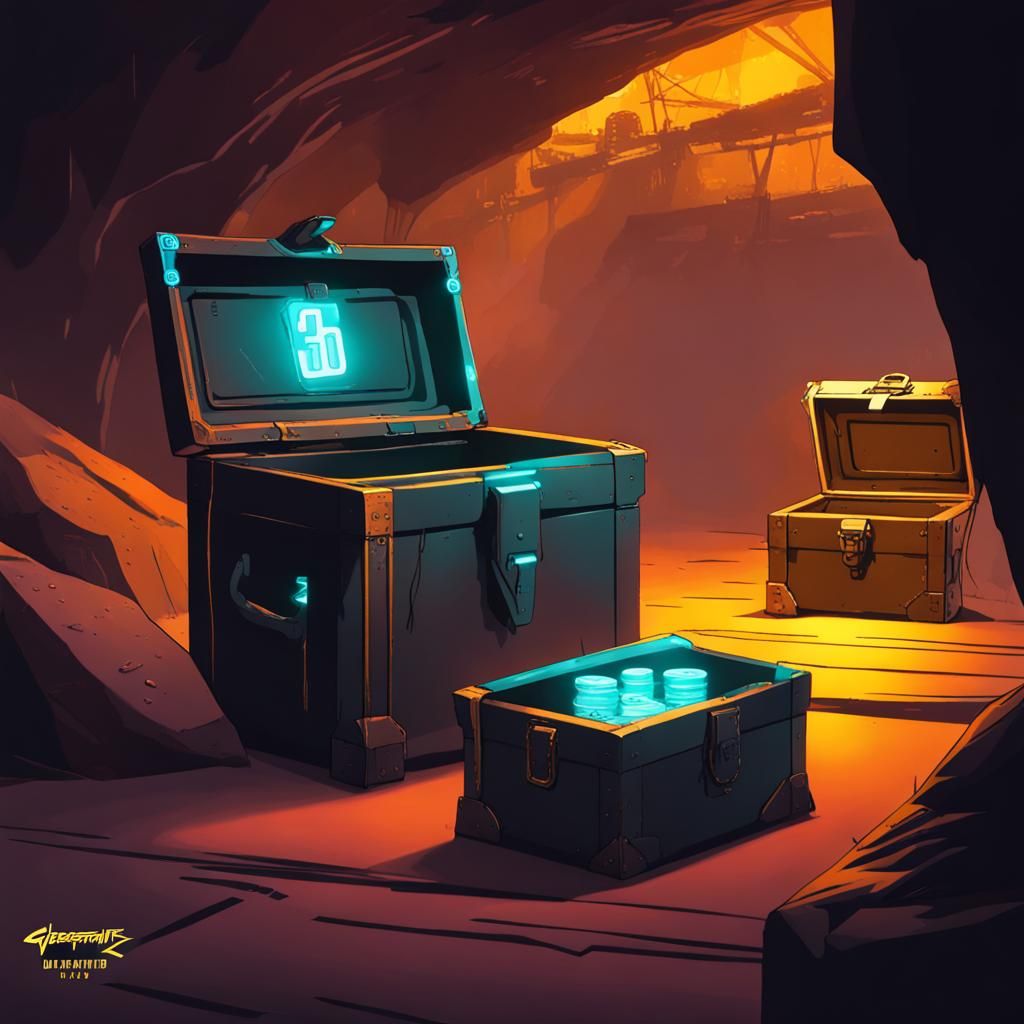 Cyberpunk Treasure Cave with Numbered Chests