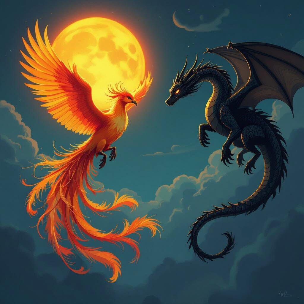 Phoenix and Dragon Chase Sun, Animated Style