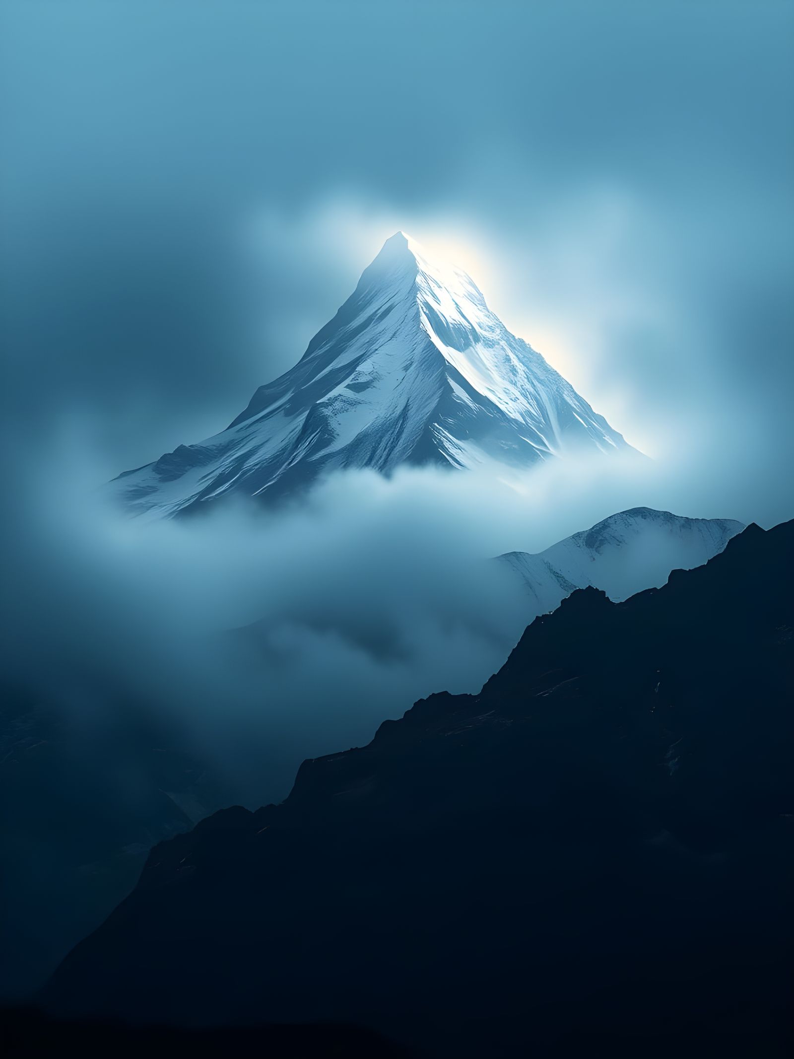 Mystical Mountain Peak Glows with Ethereal Light