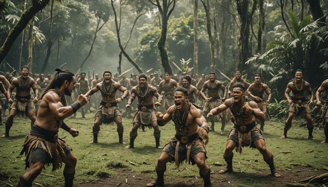 Māori Warriors Haka Performance: Cinematic Jungle Scene